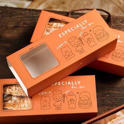 Orange Art Paper Foldable Gift Boxes With Ribbon Paper Inserter  For Food Packaging