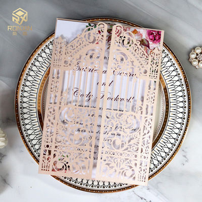 Romantic Elegant Laser Cut Wedding Cards Muitl Color Choices For Party