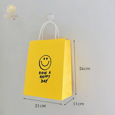 26cm Height Coated Yellow Paper Gift Bags Reusable With Smile Face