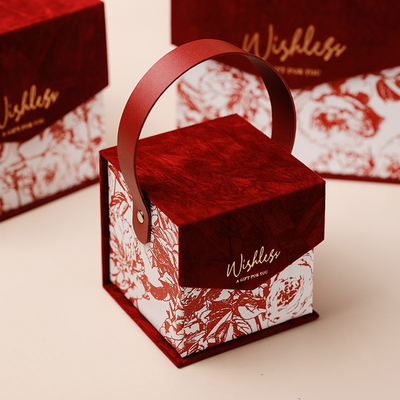 Red Special Paper paperboard gift boxes with leather handle for gift wedding party package