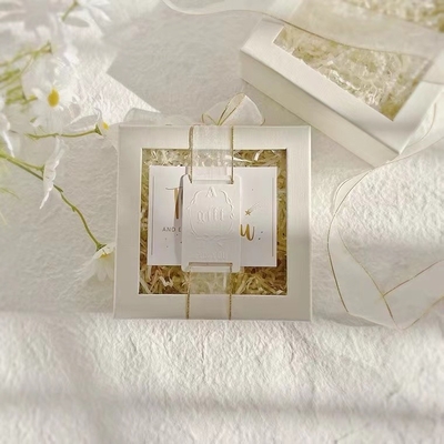 White Art Paper Kraft Gift Box With Window Transparent Paper Ribbon Handle