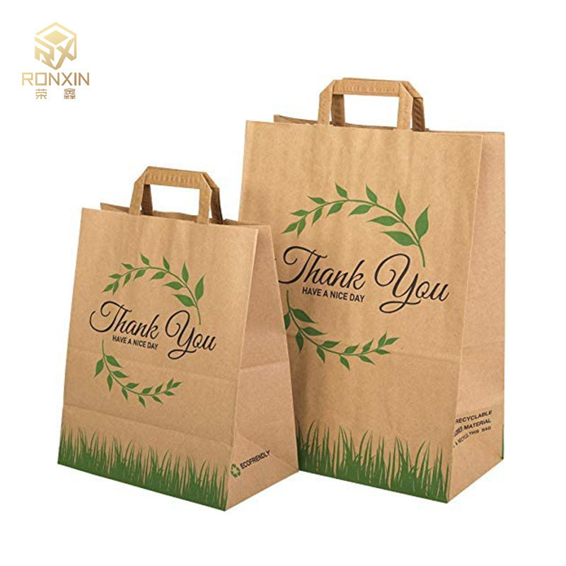 Promotional Flat Handle Kraft Printed Paper Shopping Bag For Takeaway